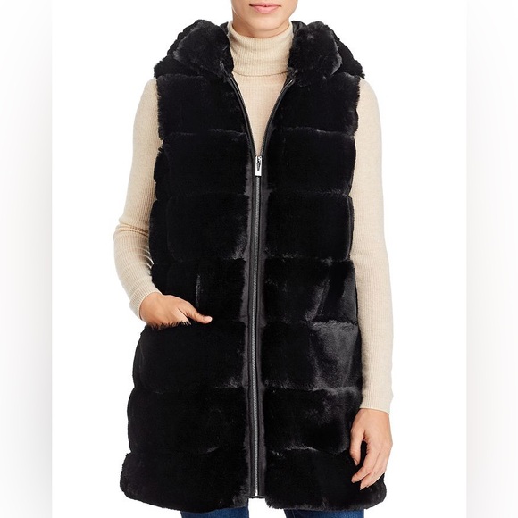 Via Spiga Jackets & Blazers - Via Spiga NWT Black Faux Fur Long Hooded Vest
